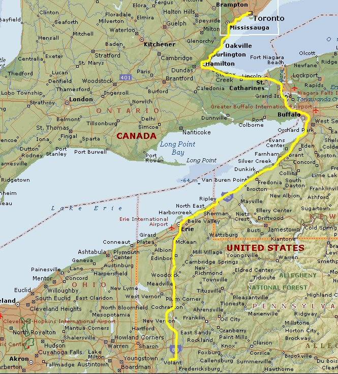 Mercer to Toronto map